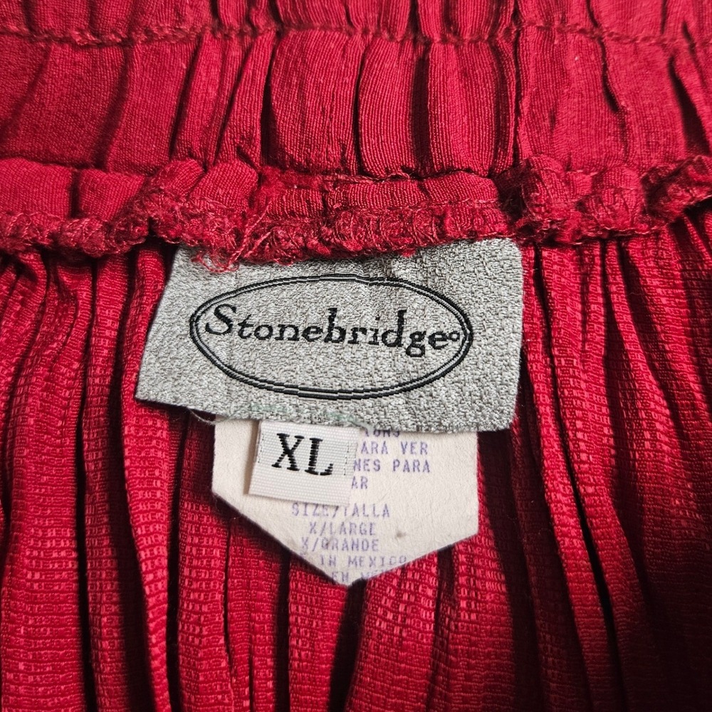 Stonebridge Broomstick Maxi Skirt XL Red Crinkle Crochet Lace Fall Boho Goth - Picture 3 of 8